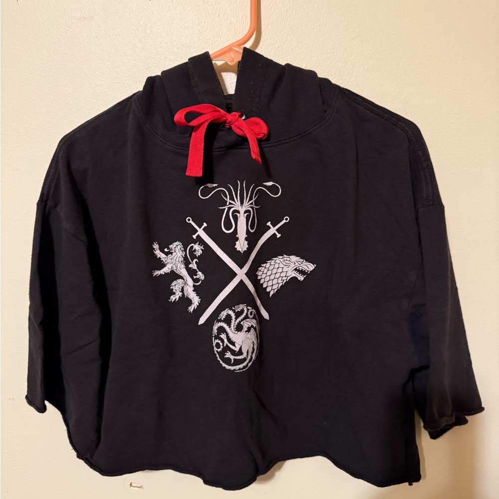 Kids Black Hoodie with Red Drawstring and Graphic Design